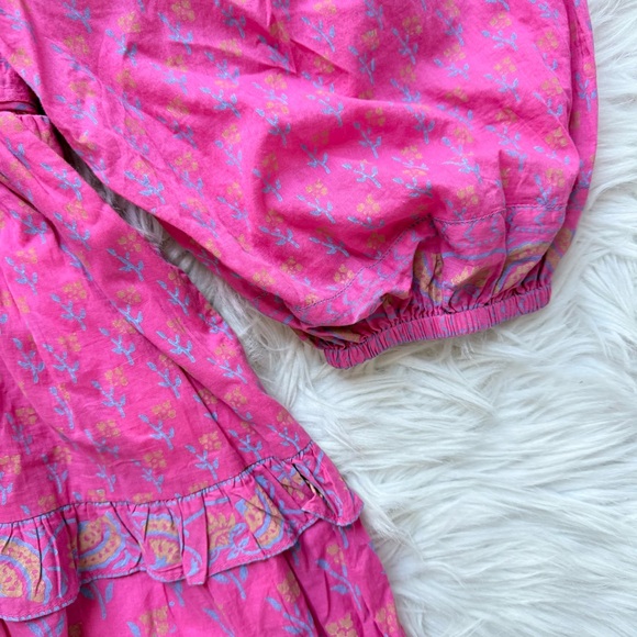 NWOT Cleobella Demi Mini dress Ditzy Mix Block Print Organic Cotton Ruffle Bow M - Picture 4 of 13